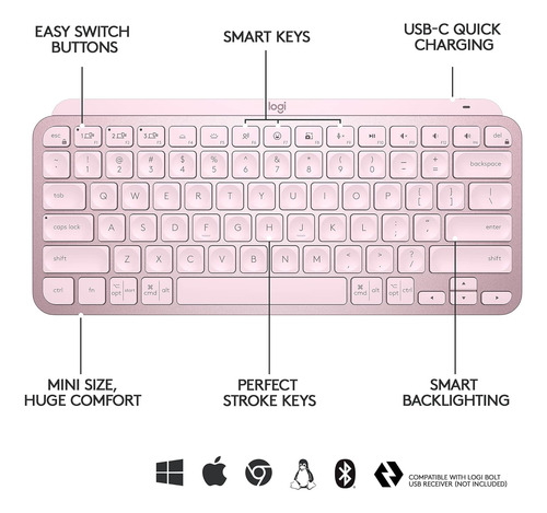 Mini Teclado Logitech Mx, Iluminado, Inalámbrico, Recargable