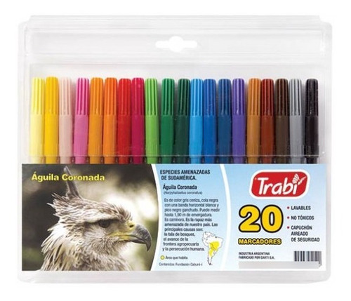 Imagen 1 de 3 de Marcadores Trabi Junior Escolares X20 Colores Lavables