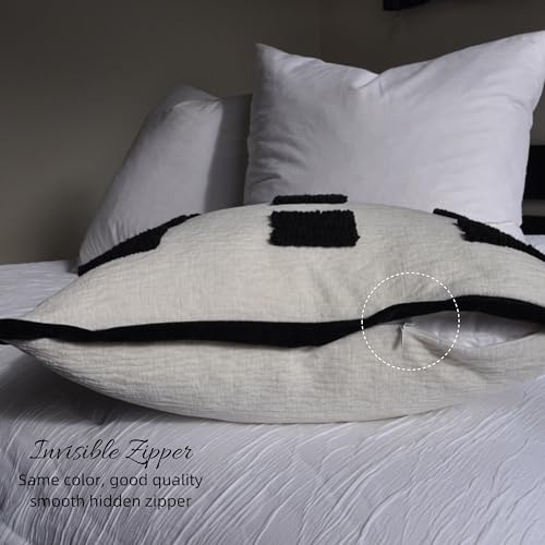 Funda De Cojín Decorativo Boho Negro Y Blanco Con Mechones,