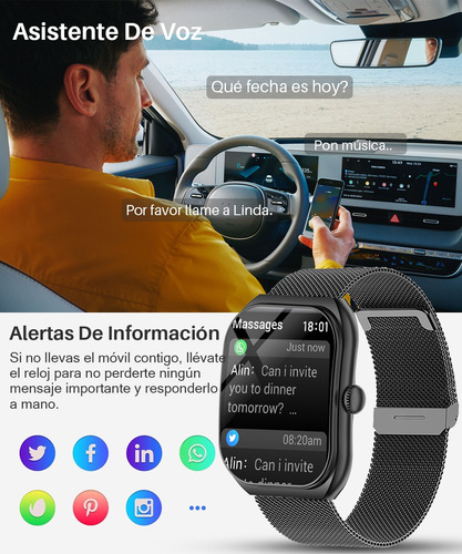 Reloj Inteligente Mujer Hombre Asistente De Voz Smartwatches Pantalla Curva De 2,01 Reloj Inteligente Señora Caballero Deportes Jioye Waier Negro Negro Negro
