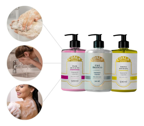 Kit 3 Sabonete 500ml Cha Branco Ameixa Dourada Flor De Cacto