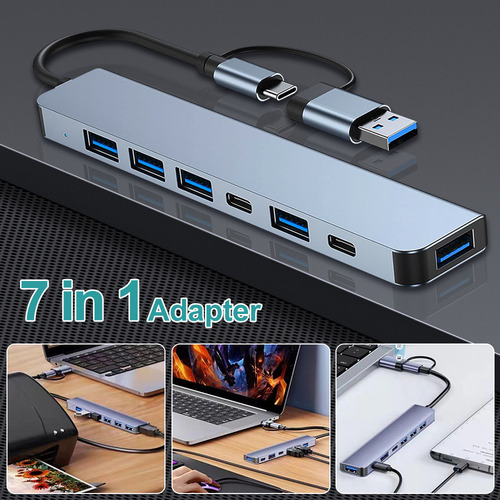 Adaptador Usb C Hub 7 En 1, Divisor Usb 3.0 2.0 Pd Para Macb