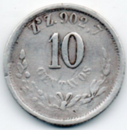 Moneda Antigua 10 Centavos 1889 Zacatecas     R3