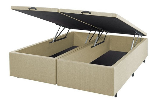 Cama Box Baul 2 Plazas - 2 Baúles Doble Tapizado Lino Beige