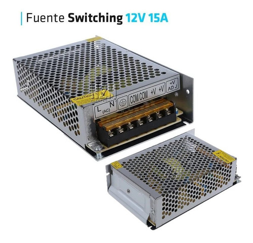 Imagen 2 de 10 de Fuente 12v 15a Metalica Regulada Switching Tira Led Cctv
