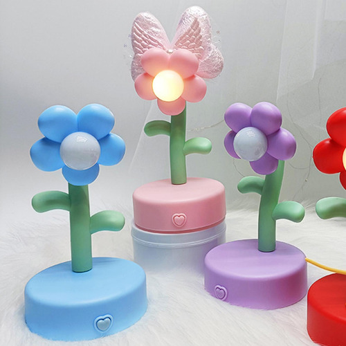 Lámpara De Mesa Con Flores Creativas, Luz Nocturna