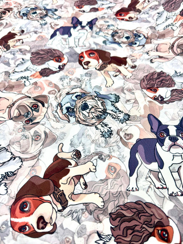 Tela Tropical Mecánico Estampado Cachorros-diseño Exclusivo Estampado Cachorros