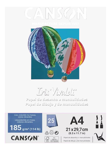 Bloco Canson Iris Vivaldi A4 Branco Com 25 Folhas 185g Liso