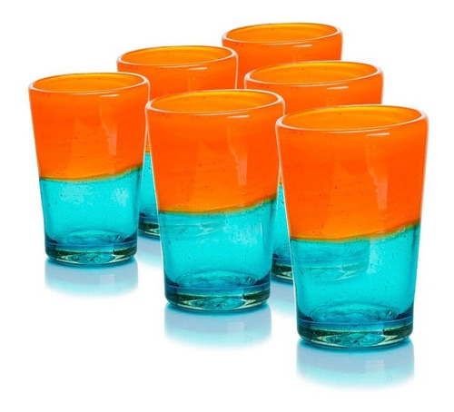 Imagen 2 de 4 de Vaso Agua Naranja Conico Vidrio Soplado Artesanal 12 Pack