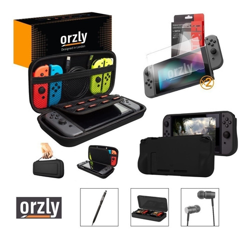 Imagen 6 de 7 de Nintendo Swicth Kit Silicona Estuche Vidrio Orzly Cuotas