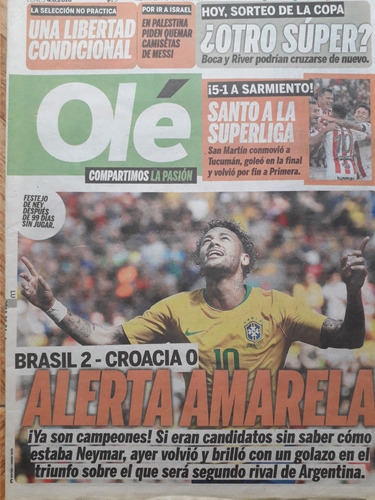 Diario Ole 4 Junio 2018 Neymar Brasil 2 Croacia 0