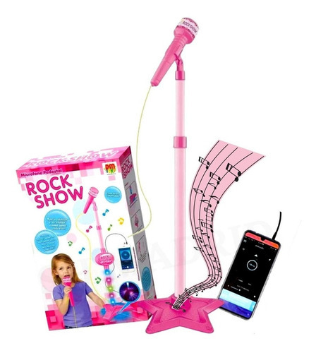 Microfone Brinquedo Pedestal Infantil C/ Luz Conecta Celular Cor Rosa