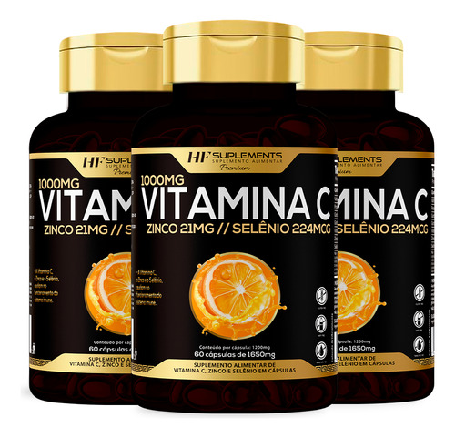3x Vitamina C 1000mg + Zinco Vita C Pro 60caps