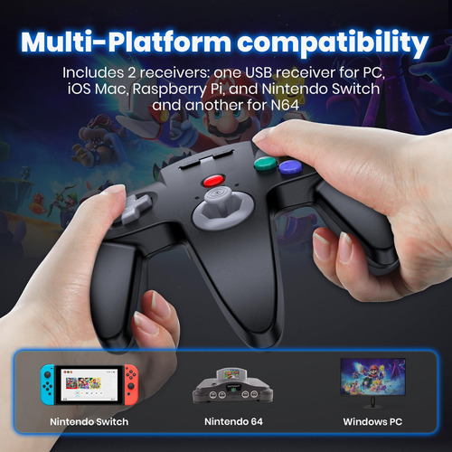 2 Pack Controlador N64 De Conmutador Inalámbrico De 2,4 Ghz,