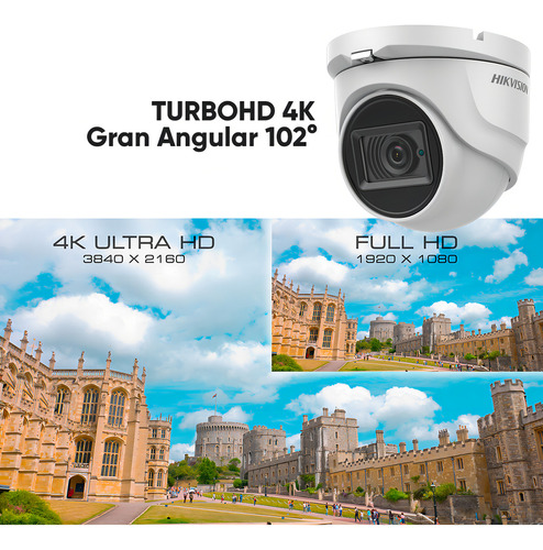 Hikvision Kit De 4 Cámaras De Seguridad Metálicas Eyeball Turbohd 4k 8mp Exterior Ip67 + + Dvr 8mp 4 Canales Turbohd + 4 Canales Ip + 1tb Hdd Modelo Ids2ce76u0t-plus-sc+1tb