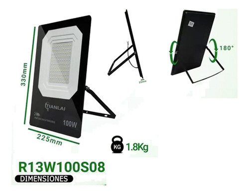 Pack De 2 Reflectores Led 100 Watts Protección Ip66 Luz Blanca Fría Ahorrador De Energía 9000lm
