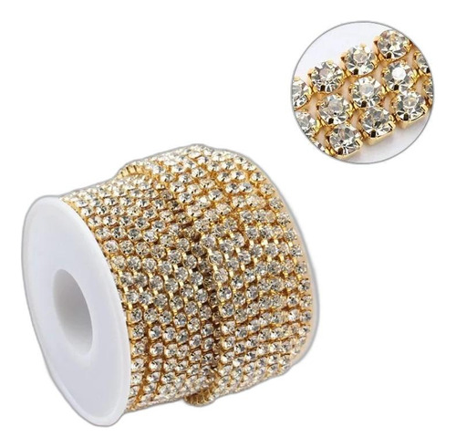 Corrente Strass De Ferro Ss12 Dourado Com 10 Metros