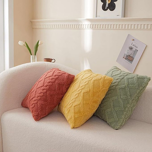 Funda De Almohada De Felpa Suave A Cuadros 45*45 Cm 2 Piezas Naranja