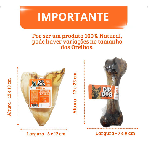 Kit 8 Modedor Natural Orelha Bovina Petisco E 2 Osso Fêmur Cor Bege