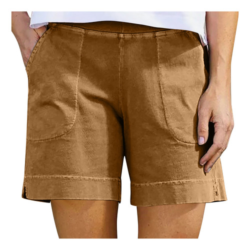 Pantalones Cortos Cómodos Casuales Con Bolsillo Para Mujer,
