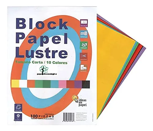 Papel Lustre Carta 10 Colores 50 Hojas Manualidades Biodegra | Meses Sin Interés, , large