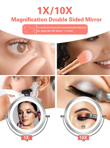 Benbilry Espejo De Maquillaje Iluminado Con Aumento De 10x