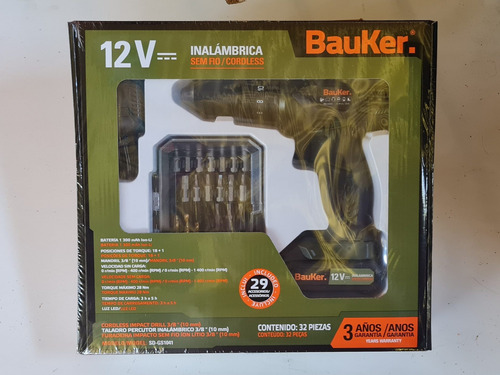 Taladro Percutor Inalambrico 10 Mm Bauker 12 V + 29 Accesori