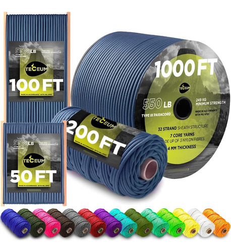 Cuerda Paracord Teceum, Para Supervivencia Y Camping, Azul
