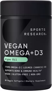 Sports Research Omega 3 Vegano Aceite Alga + D3 X 60 Cáps
