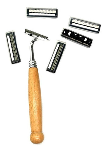 Imagen 4 de 5 de Rastrillo Bambu Acero Inoxidable Ecologica Con Repuestos