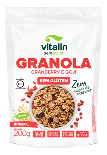 Granola Zero Açúcar Cranberry Goji Vegan Vitalin Sem Glúten 