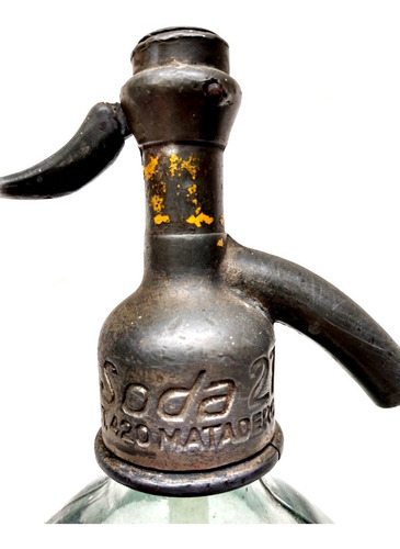 Imagen 4 de 4 de Antiguo Sifón Vidrio Verde Cabeza Plomo Soda Carmelo Fortino