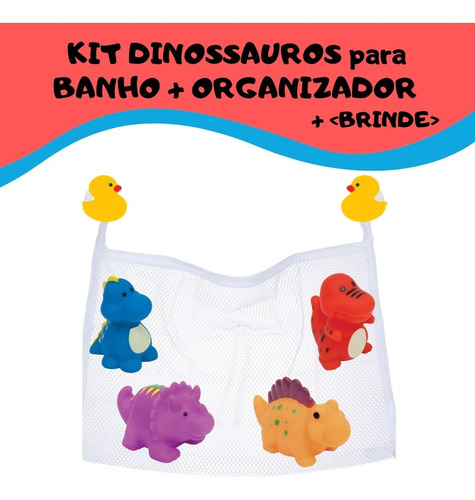 Imagem 4 de 9 de Brinquedo Banho Infantil Dinossauros + Saco Organizador