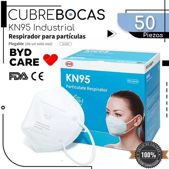 Caja Cubrebocas Kn95 Byd Care Industrial Certificado Premium