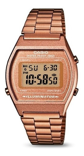 Reloj pulsera Casio Illuminator B640WC-5AEF de cuerpo color rosa, digital, para mujer, con correa de acero inoxidable color rosa, bisel color rosa y hebilla enchufe