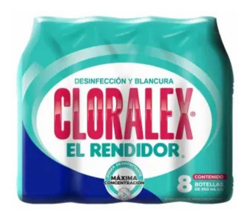 Blanqueador Líquido Cloralex El Rendidor 8 Pzas De 950 Ml