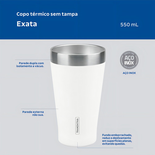 Copo Térmico Tramontina Aço Inox S/ Tampa Exata 550ml Branco