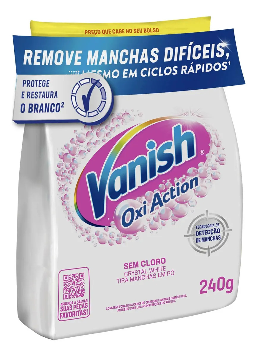 Tira Manchas Vanish em Pó Crystal White Oxi Action para roupas brancas Refil Econômico 240g