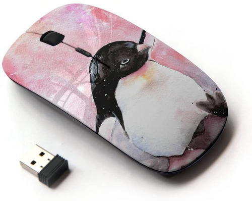 Mouse Optico Inalambrico 2.4g Rosa Con Pinguino Bebe