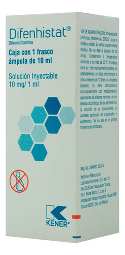 Difenhistat Solución 10 Mg, 1 Frasco Ámpula 10 Ml