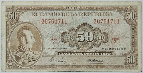 Billete 50 Pesos 01/ene/1964 Colombia Fine