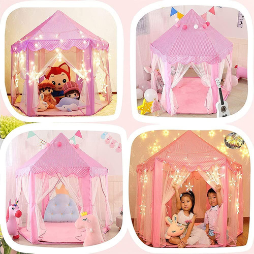 Casa Para Niños Juguete Castillo Princesa Con 5mstar Lights Color Rosa