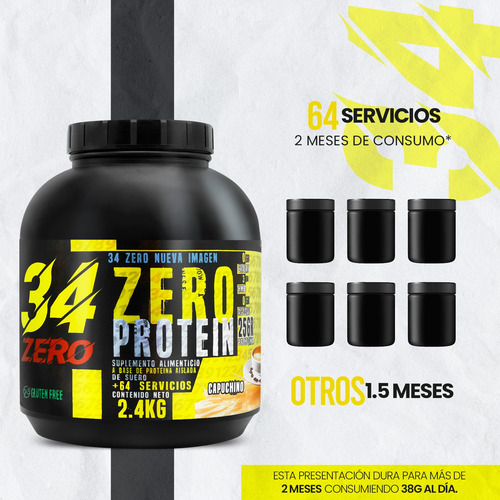 Suplemento En Polvo Proteína 34 Zero 2.4kg 80 Servicios Capuchino