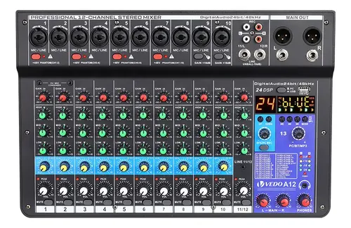 Mixer Analógico Vedo A12 12 Canais Bluetooth Efeitos Alimentação