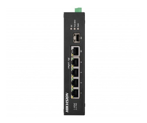 Imagen 2 de 10 de Switch 5 Puertos Hikvision 60w Poe/hi-poe +1sfp Din Rail