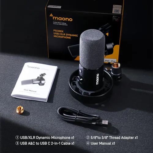 Micrófono Dinâmico Maono (xlr Usb) Pd300x Para Grabación