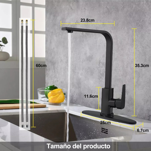 Monomando Mezcladora Para Fregadero Llave Cocina Negro Mate