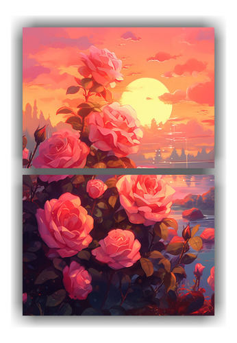 2 Composiciones Hermoso Rosa Sensibilidad Artística 50x80cm