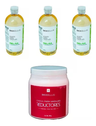 3 Aceite Melisa 500ml + Crema Reductores 1kg - Biobellus