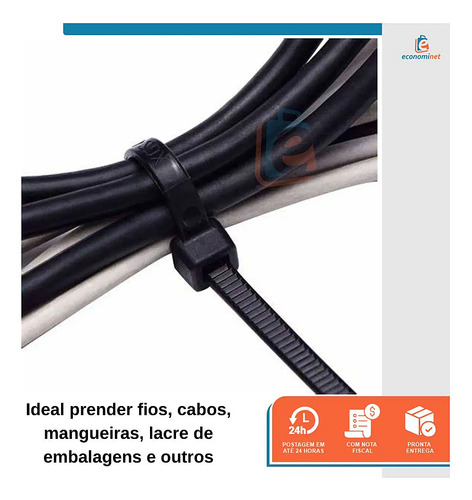 100 Abraçadeira Nylon Enforca Gato Starfer Preto 100 X 4,8mm